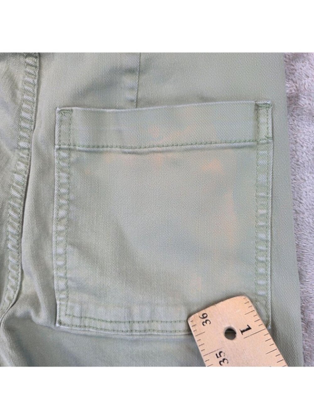 Billabong Chino Pants Womens 26 Green Denim Wide Leg Crop Raw Hem Stretch - Picture 4 of 14